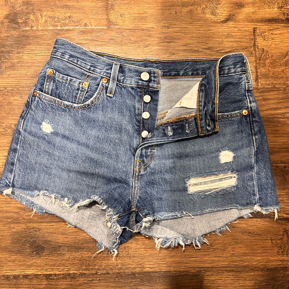 Levi's Blue Distressed Jean Shorts